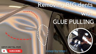 How to remove BIG dents with glue! | step by step repair | Paintless Dent Removal | PDR dent repair