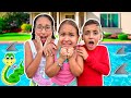 Gatinha das Artes diverte na piscina com seus amigos Gabi e Pietro | Funny Story for Kids