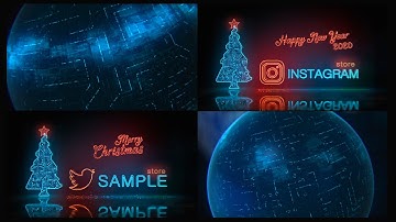 Happy New Year and Merry Christmas Digital Neon Logo Reveal - After Effects Template