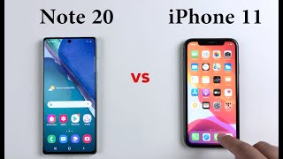 SAMSUNG Note 20 vs iPhone 11 Speed Test & Size Comparison