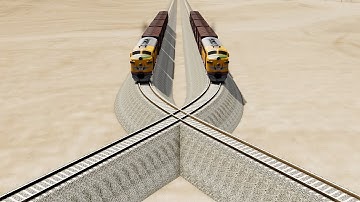 Impossible Two Overlapping Rail Tracks Vs Train Crossing - BeamNG.Drive