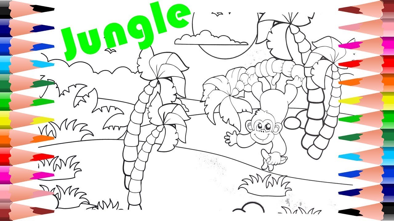 Painting Monkey in Jungle Learn to Color Monkey in Coloring Pages for