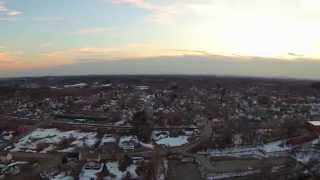 Early Spring Riverwalk at Sunset. Somersworth, New Hampshire Aerial View with Drone