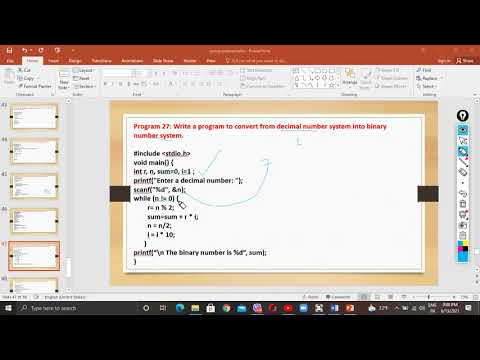 Lecture 33: C program to convert decimal number system into binary number system.