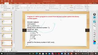 Lecture 33: C program to convert decimal number system into binary number system.