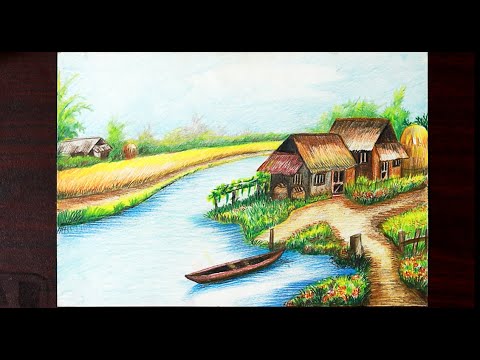 Video Vẽ phong cảnh quê hương bằng chì màu / NC Plan - youtube