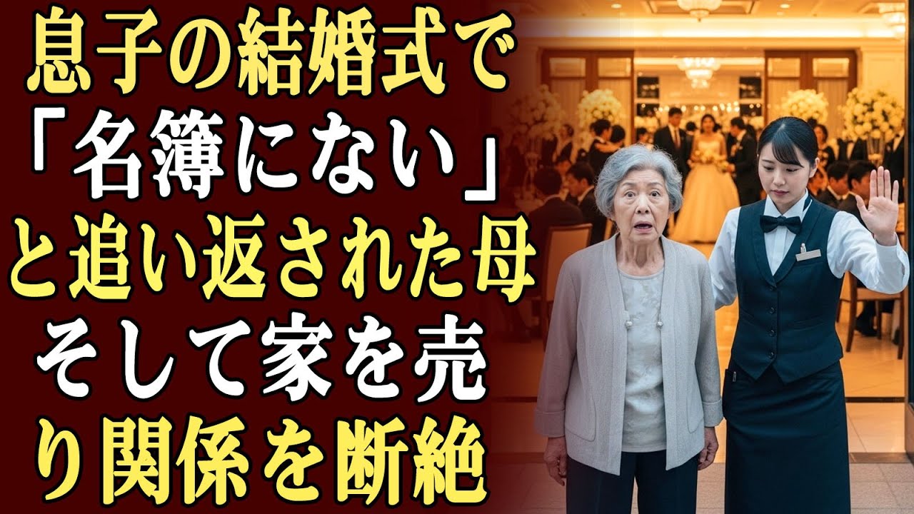 息子の結婚式に行くと、受付に「招待客名簿にありません」と言われた。理由は「年寄りは恥をかかせるから」――。私は黙って帰り、家を売り、関係を断った。