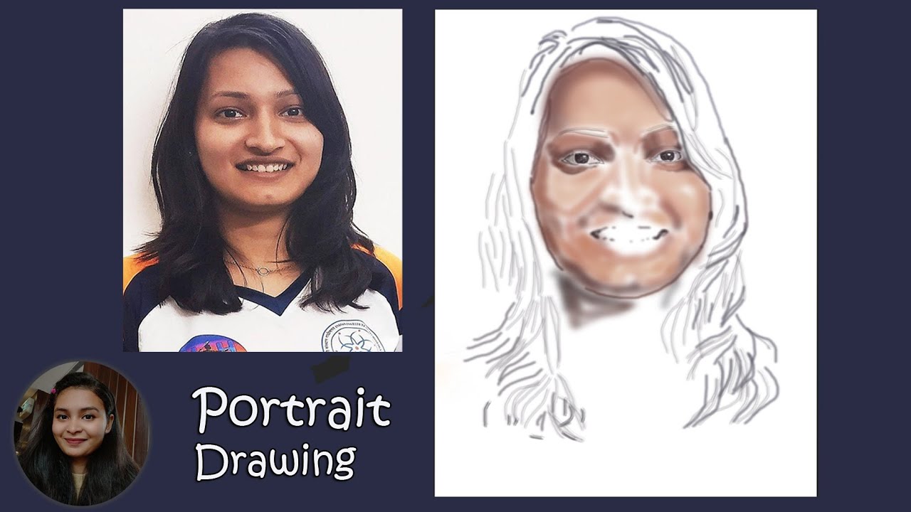 Drawing Girl Portrait Sketch Drawing Digital Painting using Adobe