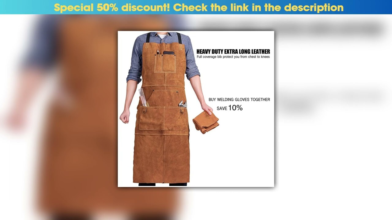 Editor’s Choice Leather Welding Apron Heat Flame-Resistant Heavy Duty Work Forge Apron With 6 Pocke