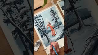 Winter Landscape painting #art #gouache #shorts