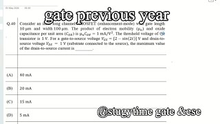 Gate 2022 n channel MOSFET question solution #gateece #gateec #gateelectronics #gateee #gate2022