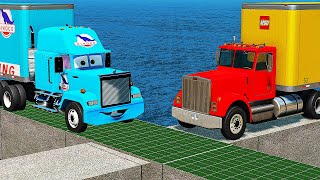 Dinoco Truck vs Lego Truck vs Matrix Bridge Crossing Tracks - BeamNG.Drive