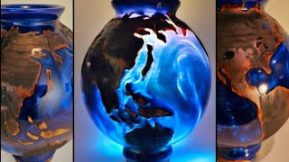'Night Earth' Resin and Wood Vase, wood turning, lathe project by Dan Preece.  Resin Art Concept.