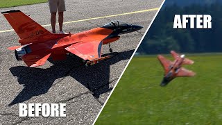 Large Scale F-16 RC Jet Flips on Landing