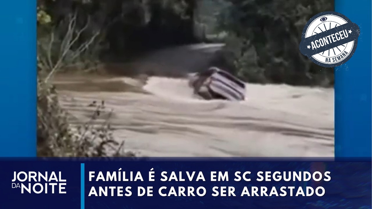 Família é salva em SC segundos antes de carro ser arrastado | Jornal da Noite | Aconteceu na Semana