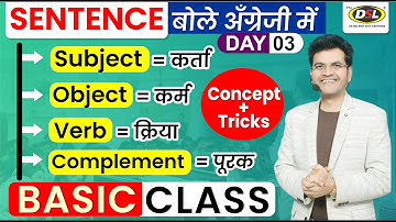 Basic English Demo 03 | Sub. | Obj.| Verb | Complement | English For SSC CGL, UPSC By Dharmendra Sir