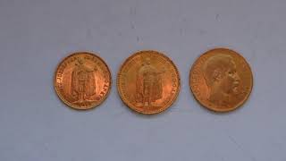 Золотые монеты 10 крон 1909, 20 крон 1897, 20 франков 1853 обзор. Цена, стоимость.