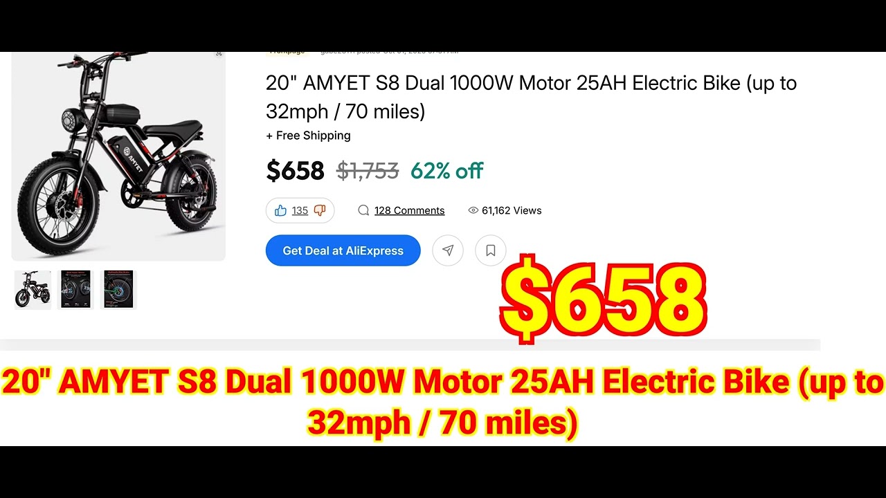 2025-11-12 20 AMYET S8 Dual 1000W Motor 25AH Electric Bike (up to 32mph 70 miles)