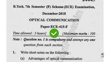 Mdu BTech ECE 7th Sem Optical Communication Question Paper 2018 #MduQuestionPaper