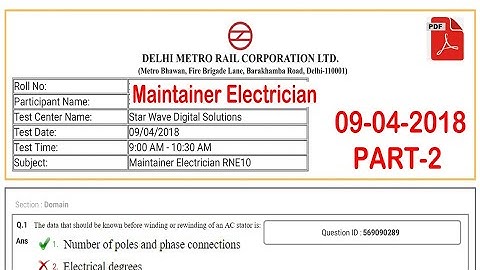 DMRC Maintainer Full Paper || DMRC Maintainer Electrician previous year paper PDF PART 2