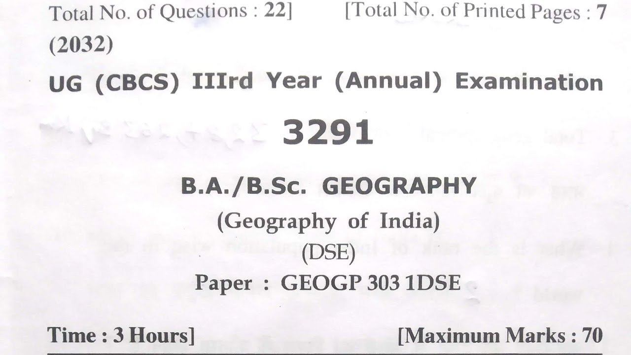 hpu 3rd year Geography of india question paper latest 2022 hpu 