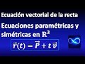 72. Ecuación vectorial, paramétricas y simétricas de una recta en el espacio R^3