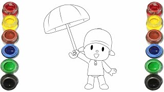 Pocoyo With Umbrella Drawing For Kids, Painting & Coloring For Kids, Toddlers Lets Draw Together