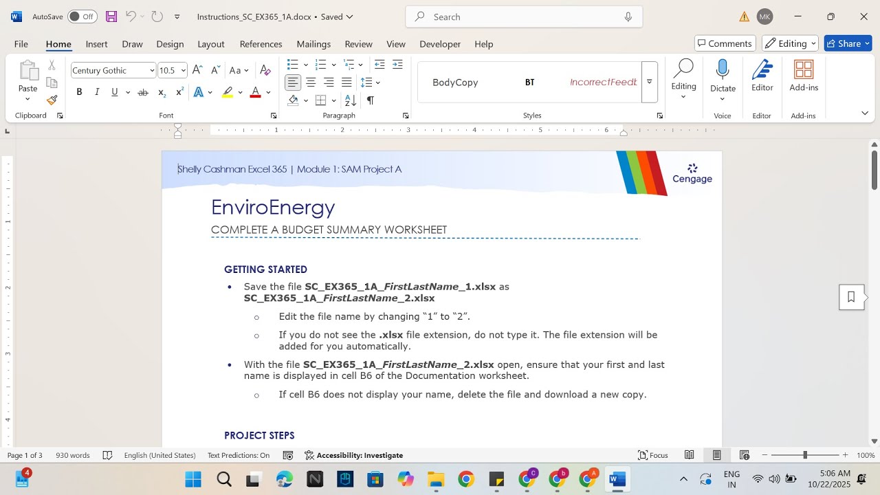 Shelly Cashman Excel 365 | Module 1: SAM Project A EnviroEnergy