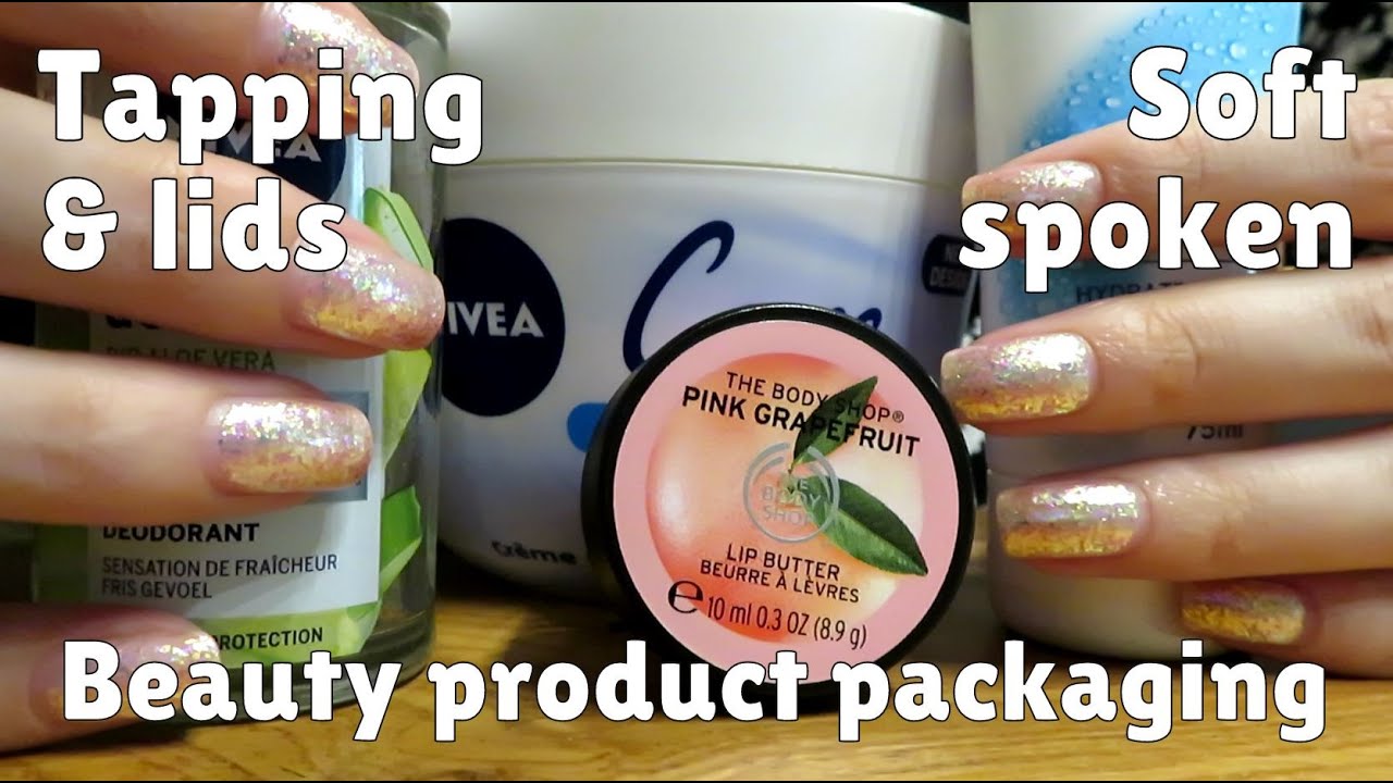 ASMR tapping and lids ~ empty beauty product packages & soft speaking