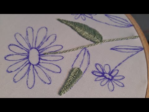 طريقة تطريز ساق و أوراق زهور سلسلة تطريز طارة معي من البداية حتى النهاية جزء 2