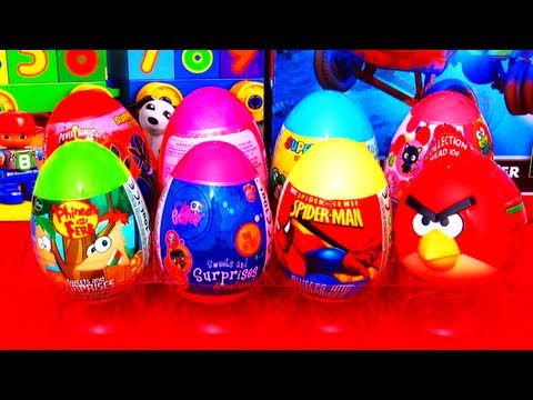 8 Surprise Eggs Hello Kitty Super Mario Spider-Man Barbie Angry Birds Phineas & Ferb Power Rangers