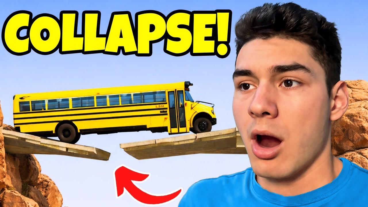 SCHOOL BUS vs REALISTIC COLLAPSING BRIDGE | BeamNG