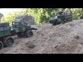 RC HEMTT 6X6 M 977 with winch and RC Ural 6X6 + trailer (4X4) on a steep sandy embankme !