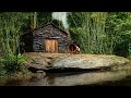 Build stone cabins bushcraft shelters to survive 10 days take honey and cook asmr camping