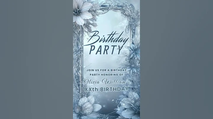 Blue Neon Floral Birthday Party Invitation • Animated Digital Canva Evite