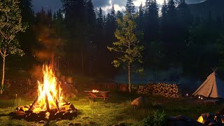 Calming Lakeside Forest Setting | Soothing Fire Sounds for Relaxation and Sleep