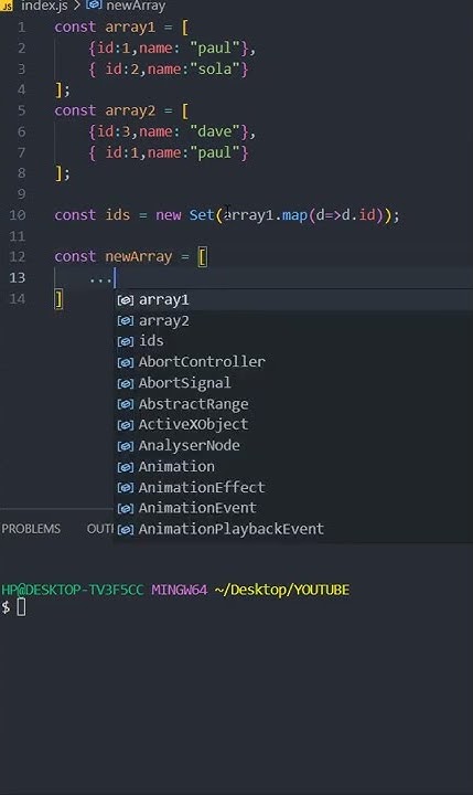 Join 2 arrays and remove duplicates in JavaScript #javascript #shorts # ...