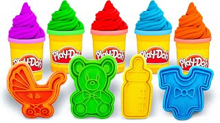 6 Color Play Doh with Baby Theme Cookie Molds and Modelling Clay | Preschool Toddler Learning Video