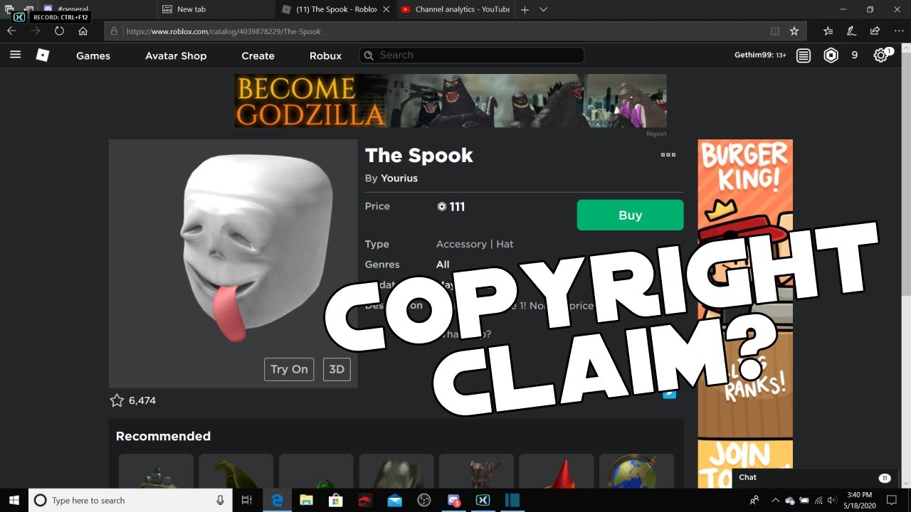 Copyright Claims Roblox The Spook Youtube