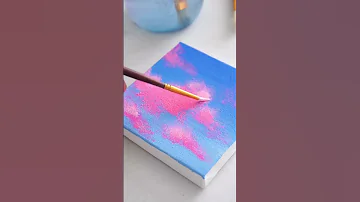 Cotton Candy Clouds | Easy String Lights Acrylic Painting | Mini Canvas Painting Idea