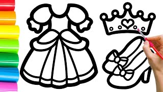How to draw princess dress and color glitter for kids