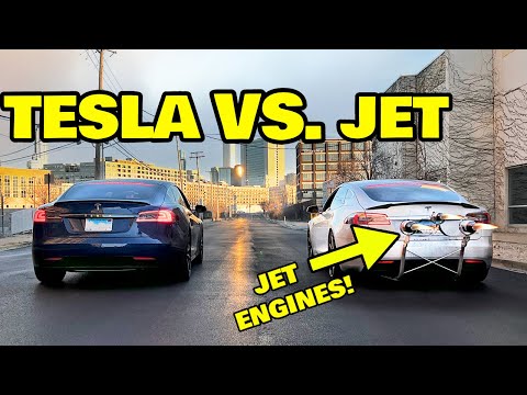 We raced the JET Powered Tesla VS a regular Tesla and here's what happened