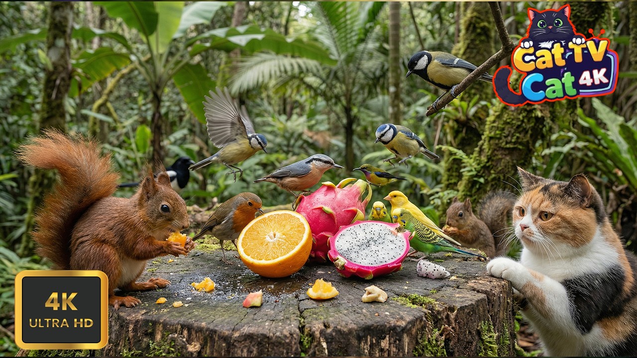 Cat TV 😺 Янтарная Симфония С Птицами И Белками 4K HDR | Cat TV 4K