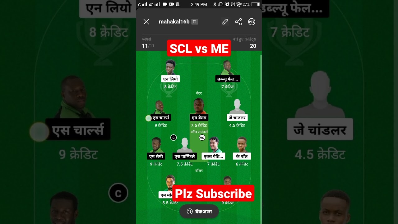SCL vs ME Dream11 Ptediction