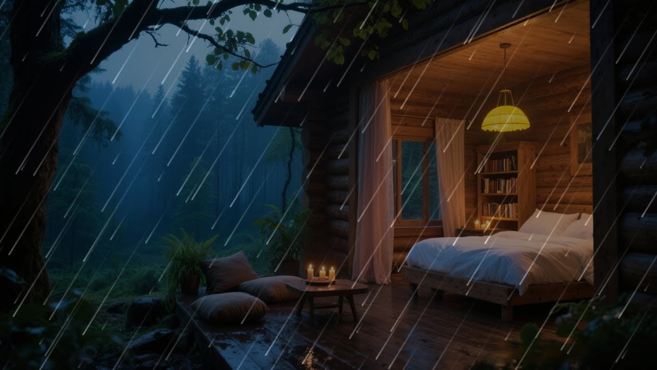 🔥 Warm Cabin, Gentle Night Rain | Calming Rain Sounds for Sleeping