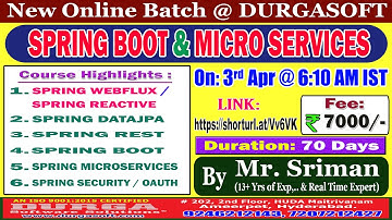SPRING BOOT & MICRO SERVICES Online Training @ DURGASOFT