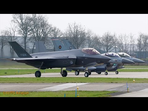 [4K] Volkel; RNLAF F-16's and F-35 Take Off Afternoon Wave