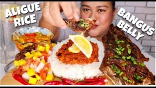 PINOY/FILIPINO FOOD! CRISPY BANGUS BELLY   ALIGUE RICE   MANGO SALAD! W/ JUST LAFAM!