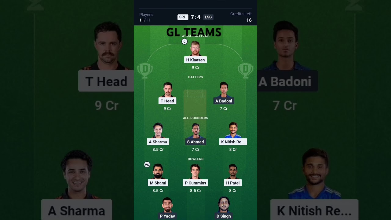 Mini Gl and Gl teams|| IPL SRH vs LSG