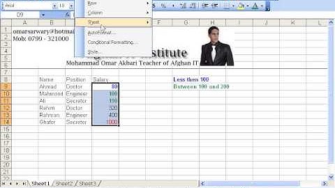MS Excel 2003 Part 15) Format Menu in Dari / Farsi Omar Akbari